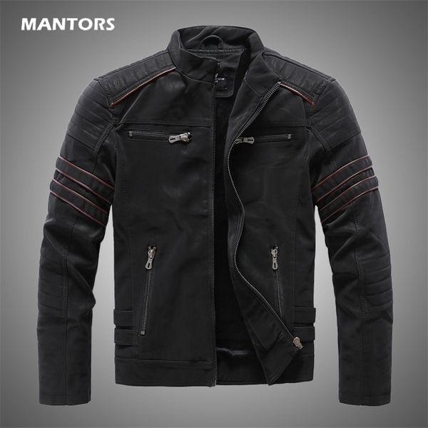 

men's leather faux men winter brand jacket casual motorcycle inner fleece pu coat jackets mens clothing streetwear 220924, Black