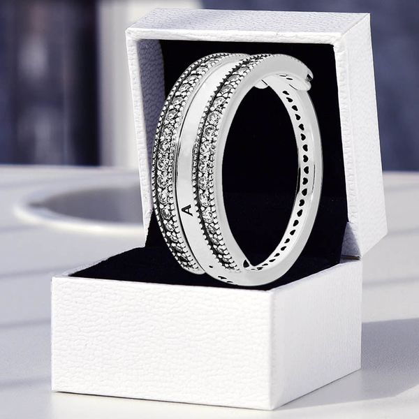 

925 sterling silver logo and hearts ring designer wedding jewelry for women girls with original box for pandora cz diamond girlfriend gift r, Slivery;golden