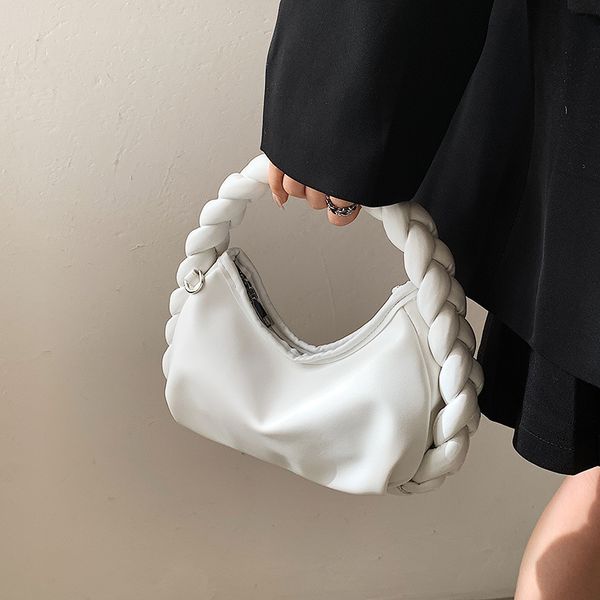 

twist braided handle ladies bag portable simple solid color messenger fashion single shoulder bag