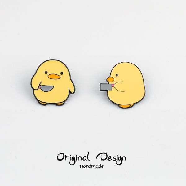 

cartoon cute animal enamel brooch grey fun knife duck alloy pins badge clothes accessories personality jewelry gifts for kid, Blue