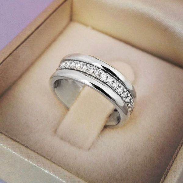 

2022 luxury copper inlaid zircon ring for engagement male and female ring couples fashion jewelry, Silver