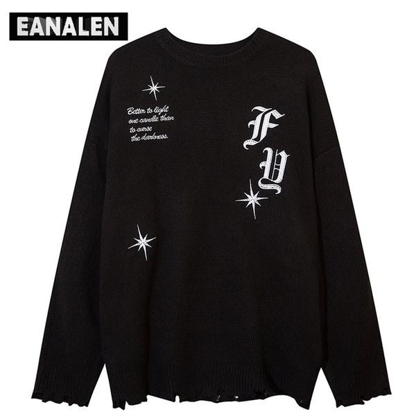 

men's sweaters harajuku vintage embroidered letters stars jumper knit sweater men's winter gothic oversized sweater thick grandpa, White;black
