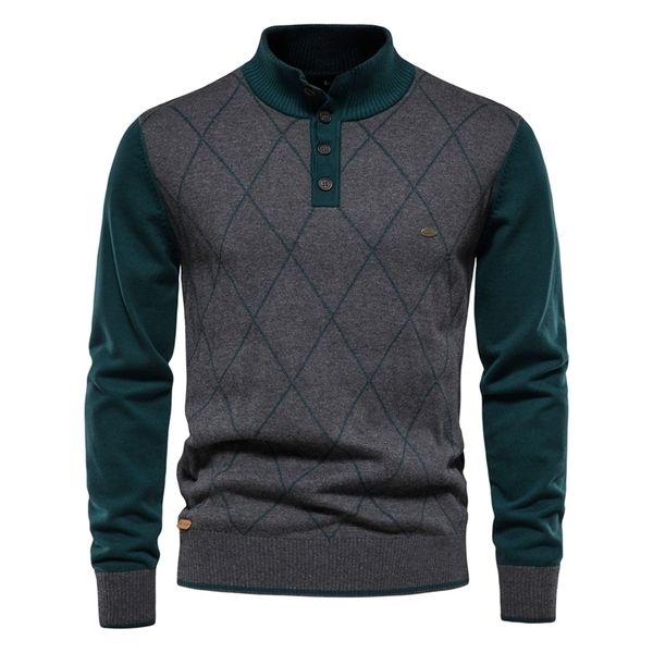 

men's sweaters aiopeson argyle henley collar casual patchwork pullover male winter fashion knitted for 220924, White;black