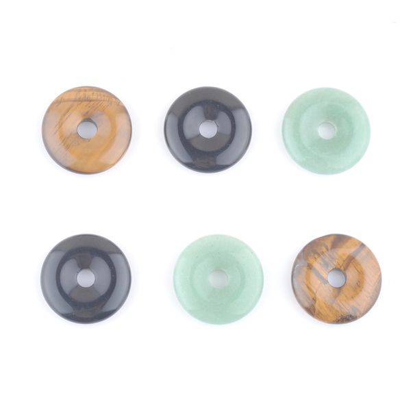 

natural stone donut necklace pendant 30mm round circle beads jewelry tiger eye agates aventurine crystal bn479, Silver