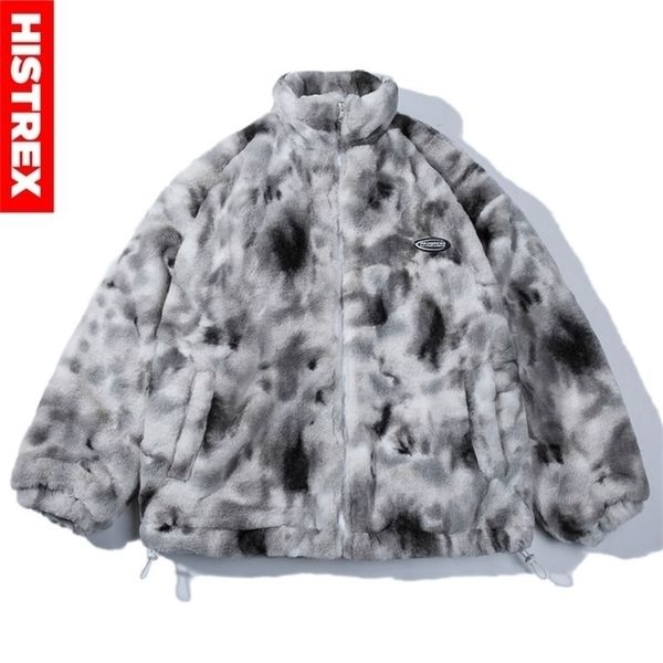 

men's fur faux histrex hip hop winter fleece jacket streetwear men harajuku tie dye heart fuzzy jackets warm coats casual zipper 220924, Black
