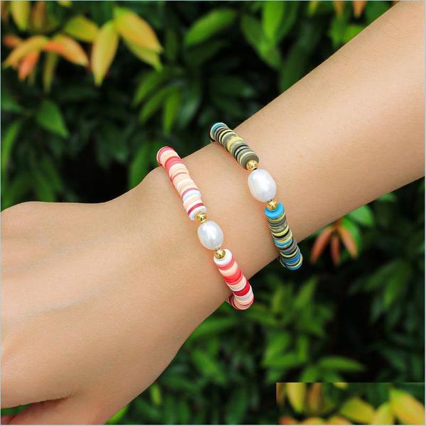 

charm bracelets charm bracelets c.quanchi winter heishi handmade stretch big pearl rubber polymer beaded for women fashion jewelshops dhrea, Golden;silver