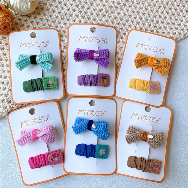 

2 pcs autumn new fashion korean sweet girl fabric flower bb clip headwear cute children's wool bow hairpin hair accessories, Slivery;white