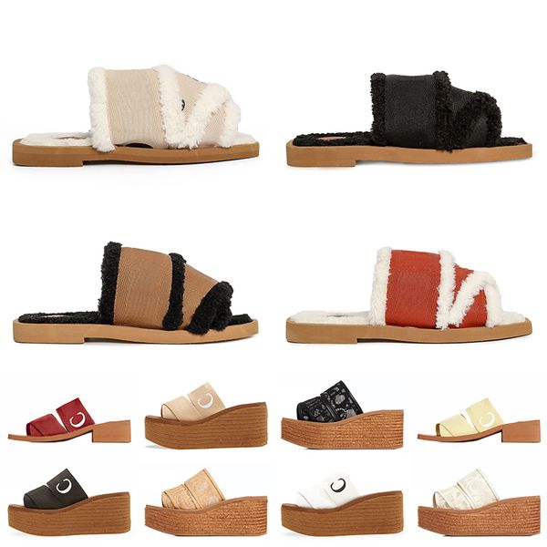 

canvas fur designer slides shoes women slippers outdoor pool indoor platform rubber straw mules sandals white black pink casual flat sneaker