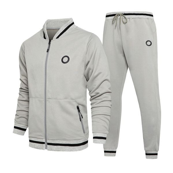 

new mens set 2022 spring autumn men sportswear jogging tracksuit jacket pant 2pcs sets solid color zipper sports suit clothing, Gray