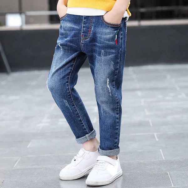 

jeans ienens young boy's light color cowboy trousers boys denim long pants 4-11 years children kids baby boy jean bottoms 220923, Blue