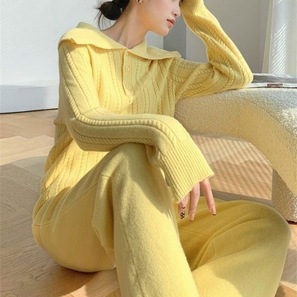 

women's two piece pants autumn winter casual knitting set pullover sweater wide leg pants two-piece set two piece sets womens outifits, White