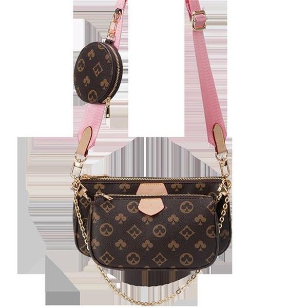 

2022 three piece set shoulder bag m44823 womens bags flowers designers pu leather handbag brown flower