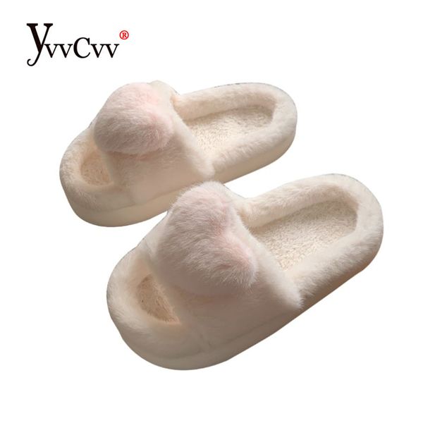 

slippers yvvcvv heart love fluffy fur slippers women warm open toe plush memory foam slide slippers home winter indoor shoes 220926, Black