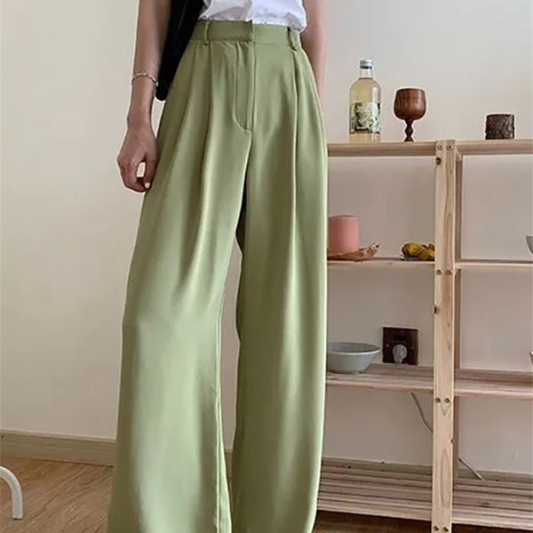 

women's pants capris jielur summer loose fashion high waist thin wide leg women simple solid black casual female trousers korean 220922, Black;white