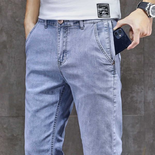 

men's jeans summer thin ankle length anti zipper casual simple solid color cotton comfortable male denim cropped pants 220923, Blue