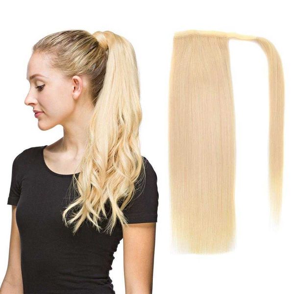 

headband real beauty straight human hair tail wrap around european clip in for women bleach blonde 220924, Black;brown