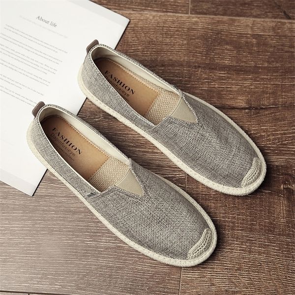 

dress shoes upuper breathable linen casual men's old beijing cloth canvas summer leisure flat fisherman driving walking 220923, Black