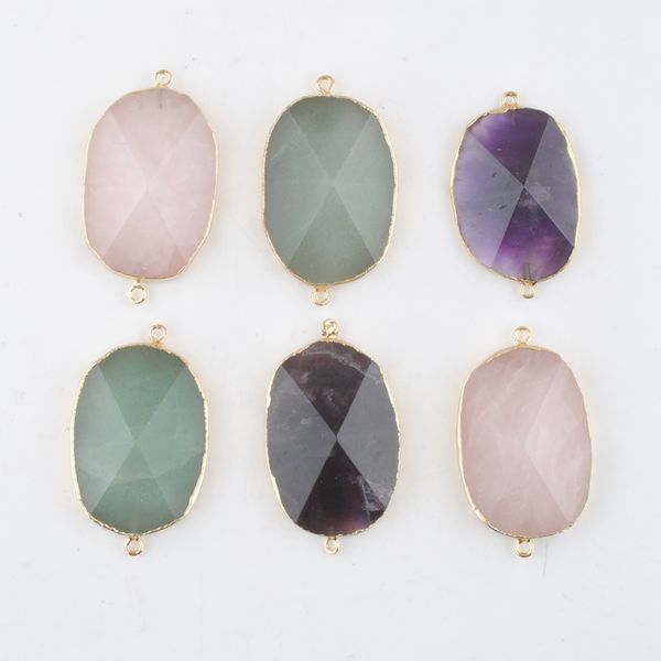 

fashion natural quartz crystal aventurine amethysts stone pendants connector for necklaces jewelry making gold color bn480, Black