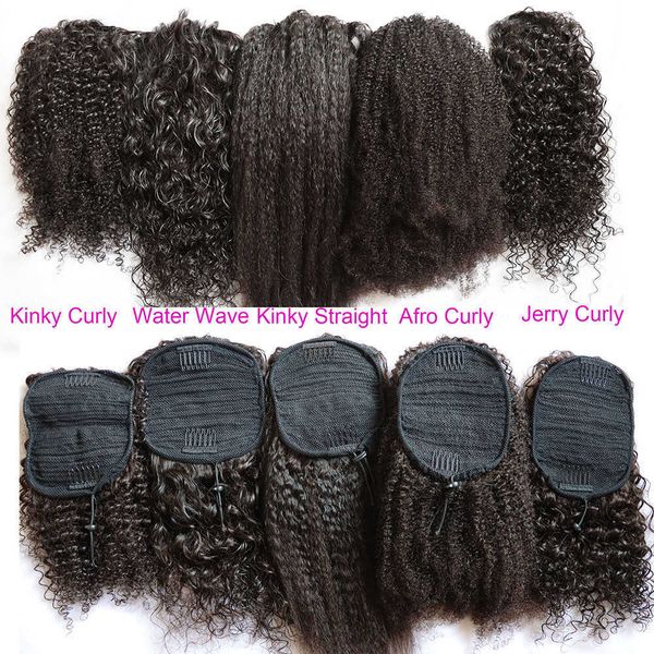 

headband human hair extensions draw string ponytails jerry afro kinky curly virgin clip in ponytail extension for black women 220924, Black;brown