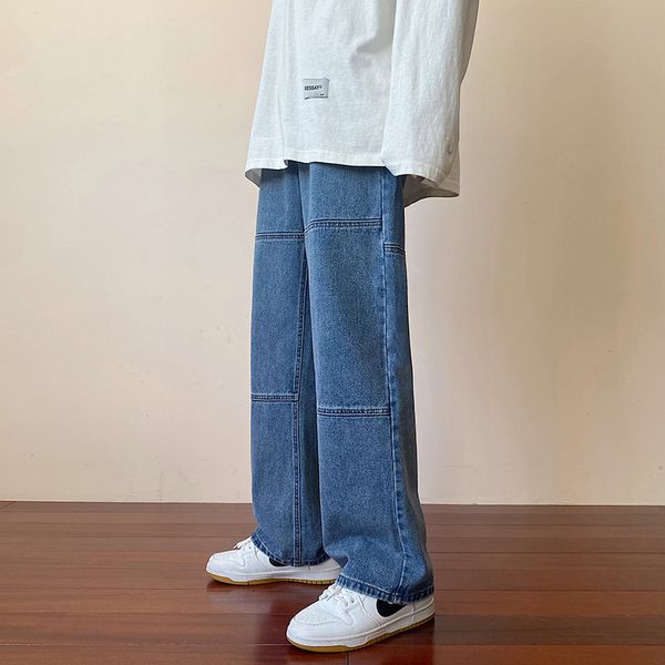 

men's jeans blue mens fashion all match casual trousers korean style autumn high street loose hip hop wide leg jean pants 220927