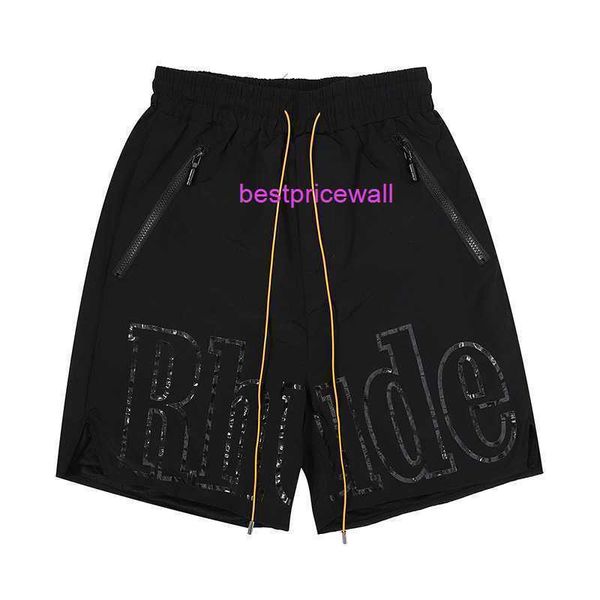 

rhude summer american rhude fashion design sense drawstring shorts hip hop men's loose casual 5-point shorts, White;black