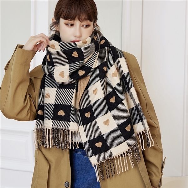 

scarves luxury plaid cashmere thick scarf women long 20065cm winter wram pashmina shawl wraps hijab with tassel bufanda foulard 220927, Blue;gray