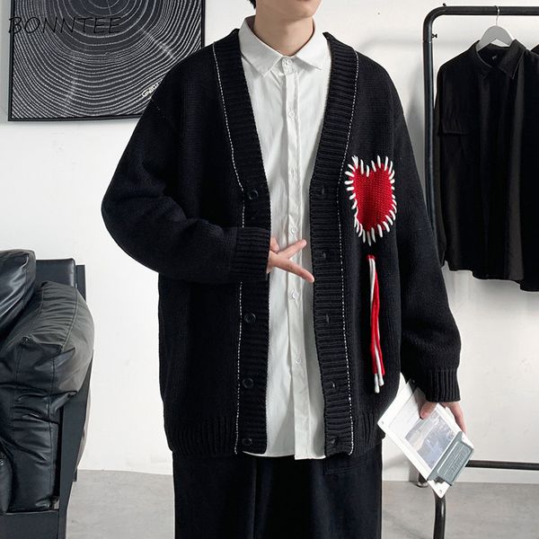 

men's sweaters heart pattern cardigan men fashion high street harajuku v neck couples cozy soft quality single breasted knitted outerwe, White;black