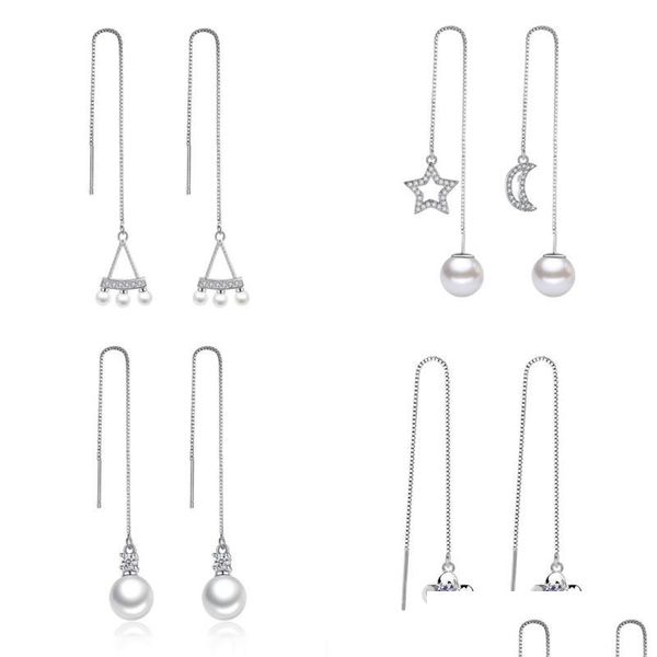 

charm charm earrings 925 sterling sier new jewelry cubic zirconia pearl fashion woman long fringed flower star earring drop delivery 2 dh9fp, Golden