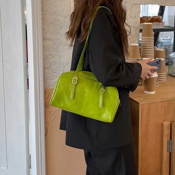 

bags pu fashion green leather women simple design solid color ladies tote handbags vintage black female underarm bag y2209