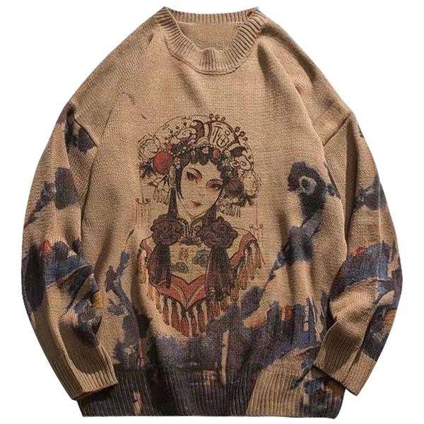 

men's sweaters chinese style men winter thick pullovers knit hip hop harajuku streetwear vintage return round neck oversized 220927, White;black
