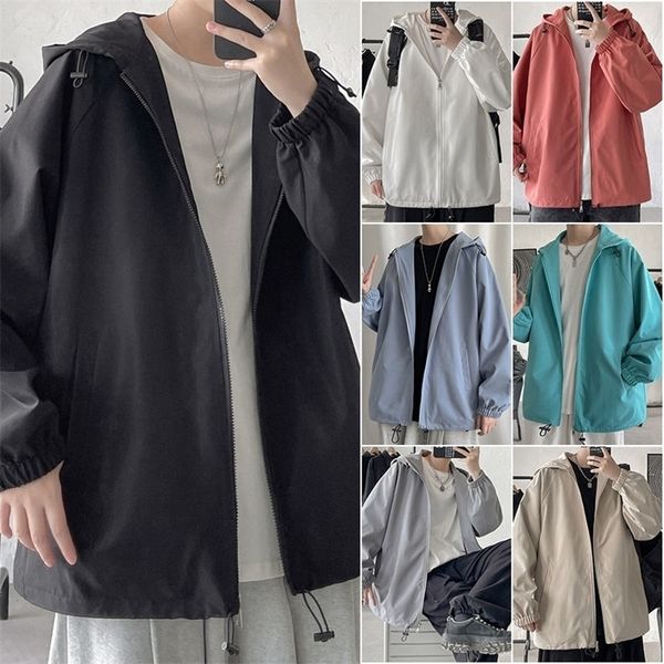 

men's jackets privathinker autumn hooded jacket oversized casual windbreaker harajuku solid color men coats clothing 220927, Black;brown