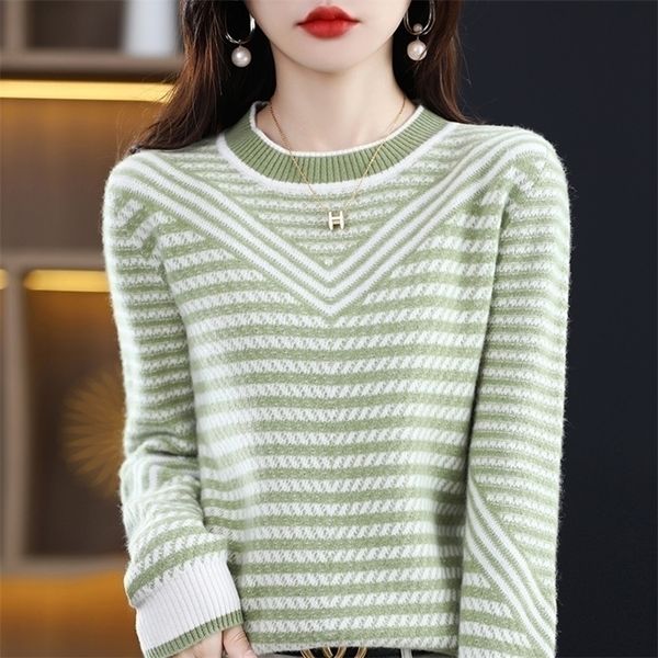 

womens sweaters autumn and winter cashmere sweater womens round neck pullover 100% pure wool casual knitted fashion color matching 220923, White;black