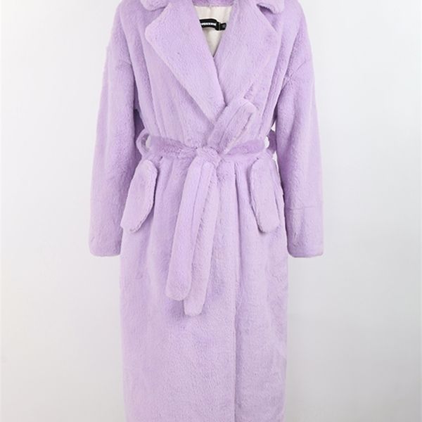 

womens fur faux fur nerazzurri autumn winter long loose casual blue purple soft light faux rabbit fur coat women belt stylish korean fashion, Black