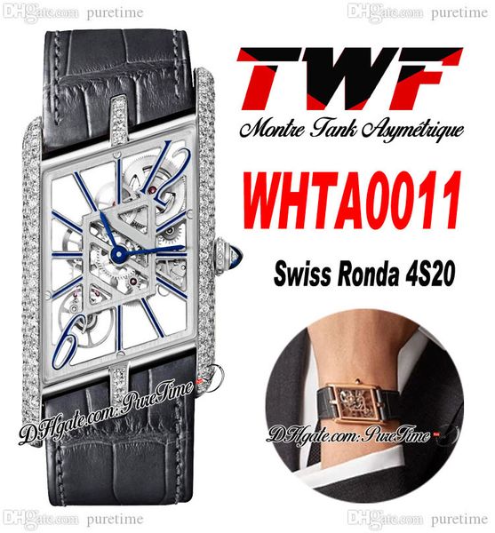 

twf whta0011 swiss ronda 4s20 quartz watch montre asymetrique mens ladies watches diamonds case skeleton dial gray leather womens super edit, Slivery;brown