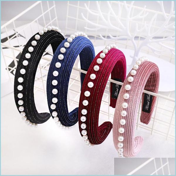 

headbands pearl veet headbands thickening sponge hairband wide headband for women girls elegant band hair hoop winter headwear 851 b3 dhrxr, Silver