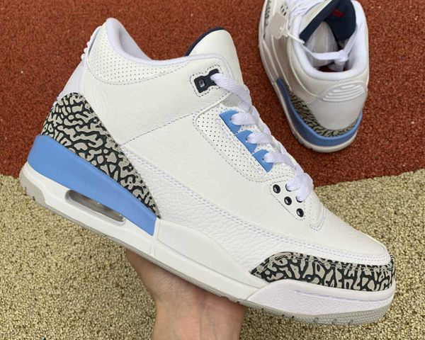

unc blue men basketball shoes jumpman 3 white valor blue-tech grey 3s fashion designer trainers outdoor sneakers come with box