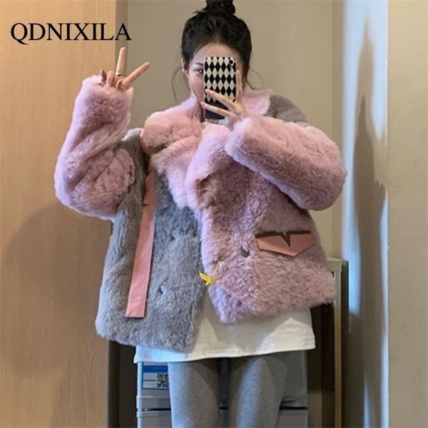 

womens fur faux winter jacket women coat versatile and warm onepiece sheepskin 220926, Black