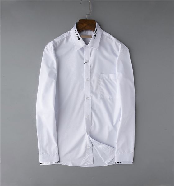 

designer shirt men's t-shirt luxury embroidered men s long sleeve slim fit casual shirt business formal social dress size s-6xl, White;black