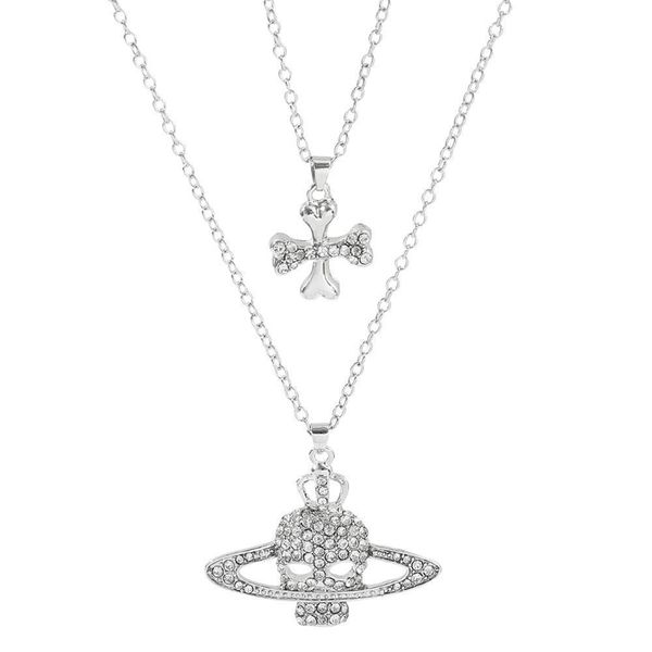 

10pcs fashion rhinestone skull cross saturn silver color necklace for women men's party pendant jewelry accessories