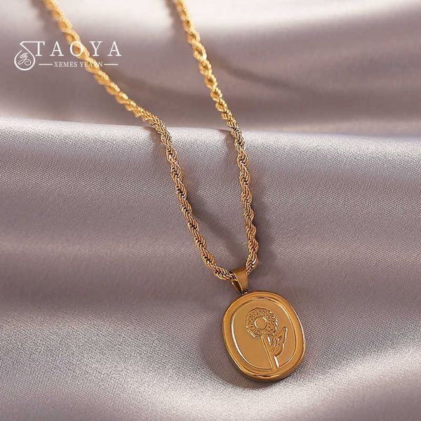 

2022 new design sense sunflower pendant stainless steel necklace party fashion jewelry accessories for woman neck chain gift, Silver