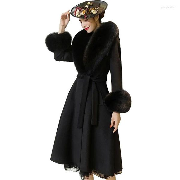 

women's wool double-sided woolen coats women mid-length autumn winter 2022 fashion female coat elegant slim overcoat f237, Black