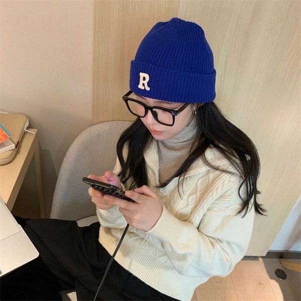 

wide brim hats bucket hats embroidered r letter winter hats 2022 cap knitted wool women men hat colorful chapeau warm skullies and beanies 2, Blue;gray