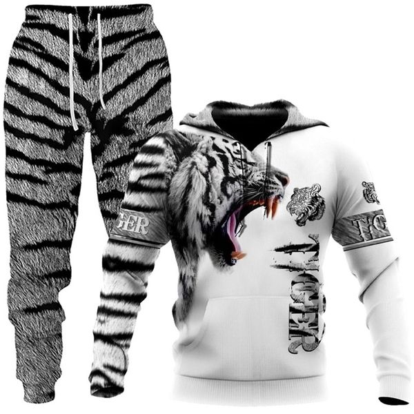 

men s tracksuits animal 3d tiger printed men hoodies pants casual hooded sweatshirt sweatpants 2pc set autumm and winter sport suit 220926, Gray