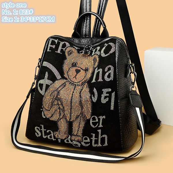 

Factory sales shoulder bags 2 styles sweet and cute cartoon sequined messenger bag beautifully studded fashion backpack multifunctional leather handbag 823, Black