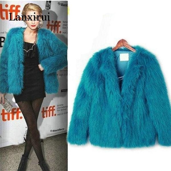 

womens fur faux fur 4xl 5xl arrival trendy candy faux fur coat women fashion slim casual party jacket coats 220926, Black