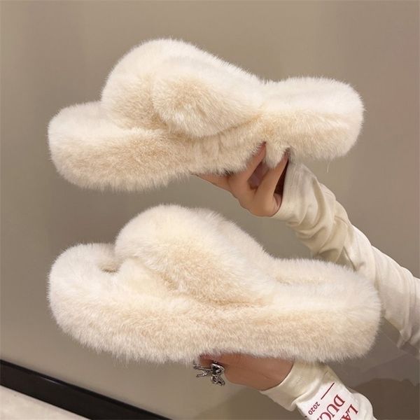 

slippers winter warm fashion slipper women modern slides outside design fluffy indoor soft plush shoes 220924, Black