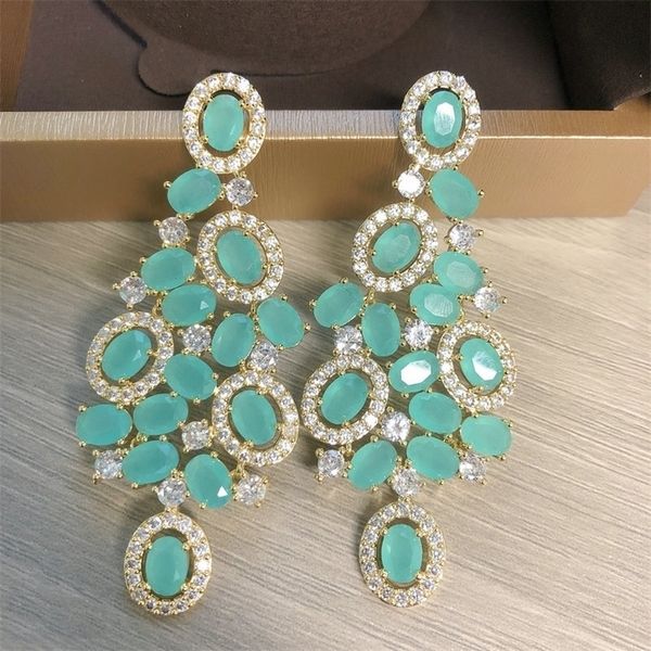 

hoop huggie bilincolor green cubic zircon big wedding earring for women 220924, Golden;silver