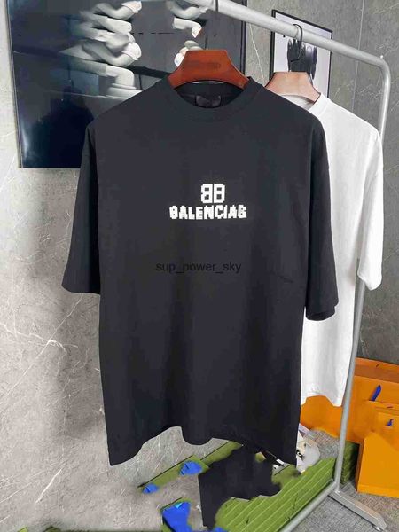 

mens t-shirts designer balencaigass tee 2022 paris home new double b mosaic printed loose short sleeve men women's small collar pullove, White;black