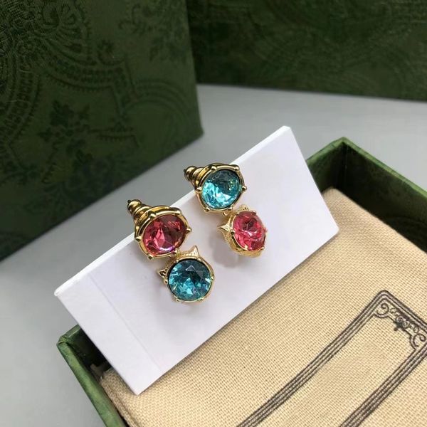 

charm earrings fashion luxury brand designer hexagon asymmetric color gemstone pendant wedding party couple gift jewelry with box with stamp, Golden