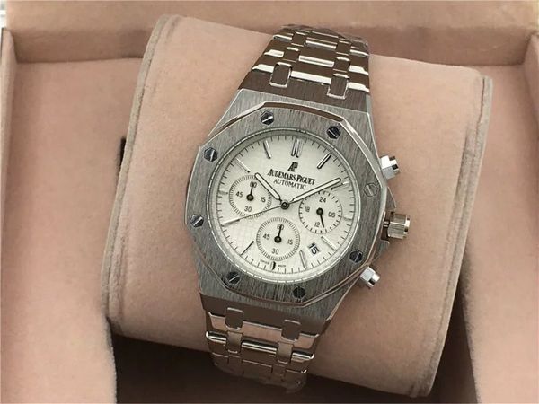 

fashion silver gold men's ap watches stainless steel material butterfly buckle quartz watch dial diameter 43mm hj17, Blue;white